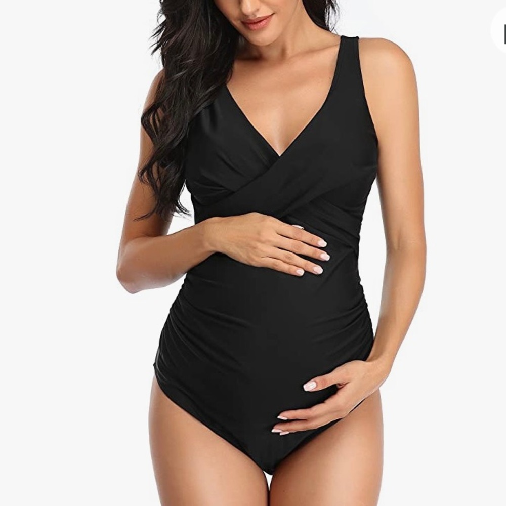 NWT Maternity One Piece Front Cross Swimsuit/Bathing Suit Black - Size: Small